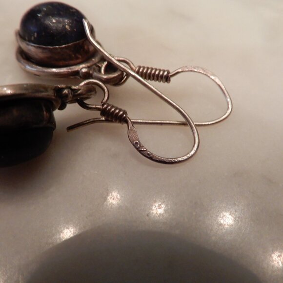 925 Silver and Blue Stone Dangle Earrings - Picture 5 of 5